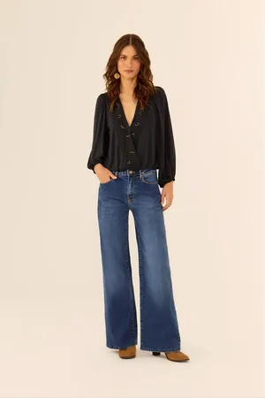 MARIA FILÓ Calça Jeans Reta Bolsos Esmerilhados