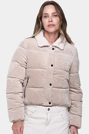 FACINELLI Jaqueta Puffer Suede Gola Pelo Feminina