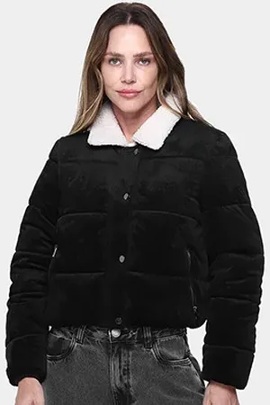 FACINELLI Jaqueta Puffer Suede Gola Pelo Feminina
