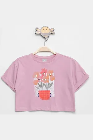 Hering Camiseta Cropped Infantil Kids Floral Manga Curta Menina