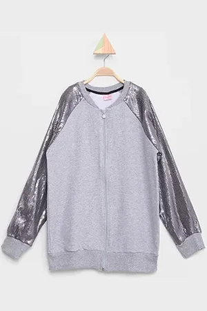 For Girlz Jaqueta Moletom Peluciado Manga Raglan Paetê Feminina