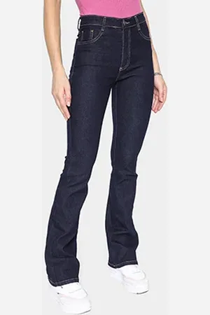 SAWARY Calça Jeans Boot Cut Lisa Cintura Alta Feminina
