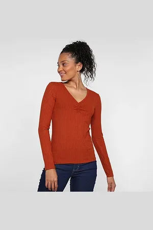 Lunender Blusa Franzida Manga Longa Feminina