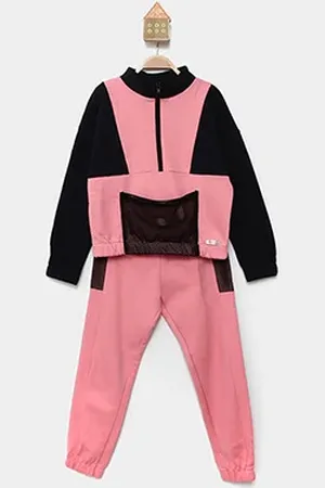 Kely & Kety Conjunto Longo Moletom Peluciado Color Block Com Tela Menina