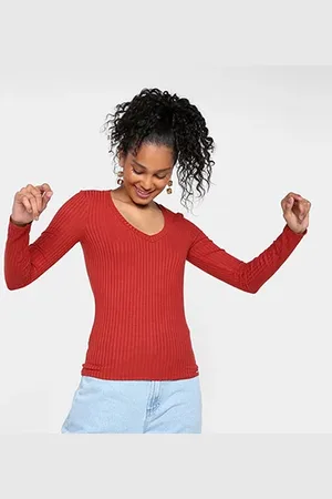 Lunender Blusa Canelada Tracy Manga Longa Feminina