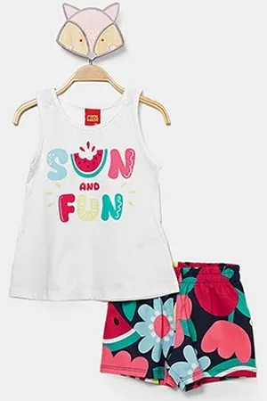 KYLY Conjunto Infantil Curto Floral Frutas Menina