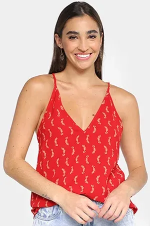 MARIA FILÓ Blusa de Alça Estampada Bico de Pena Feminina