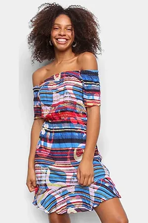 Agua Viva Vestido Curto Ombro A Ombro Color Block