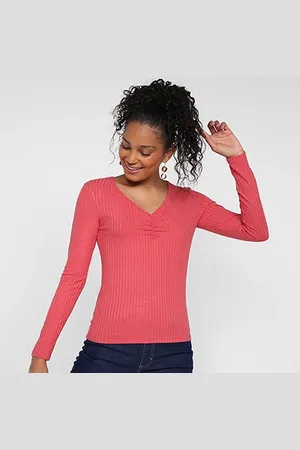 Lunender Blusa Franzida Manga Longa Feminina