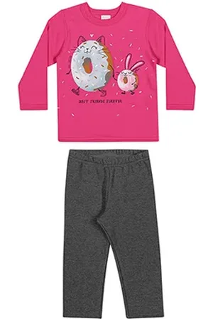 Elian Conjunto Infantil Longo Blusa Moletom Donuts e Calça Básica Menina