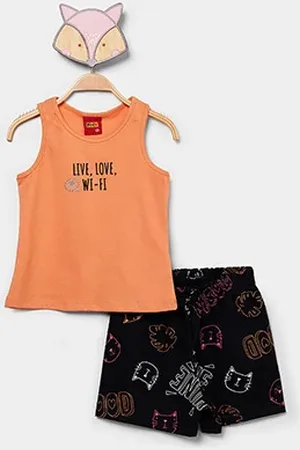 KYLY Conjunto Infantil Curto Cat Love Menina