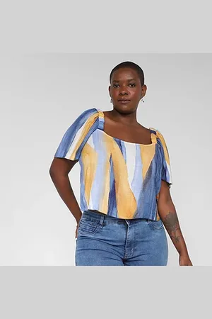 Lunender Blusa Plus Size Rayon New Slub Feminina