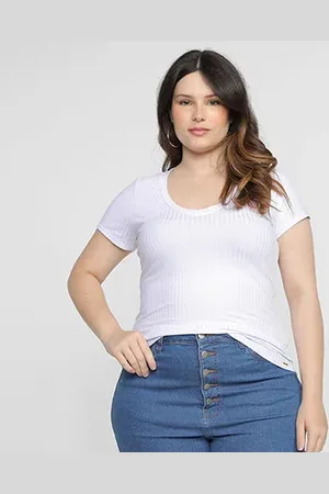 Lunender Blusa Canelada Plus Size Básica Feminina