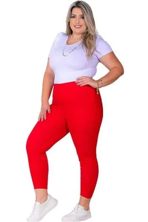 Calça Legging Feminina Plus Size Cotton Cós Médio Lisa - Vermelho