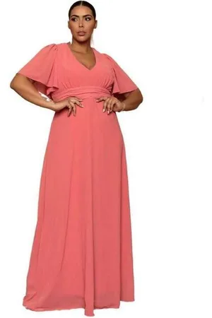 Vestido de festa Vestido de Festa Plus Size Pink Longo Simone