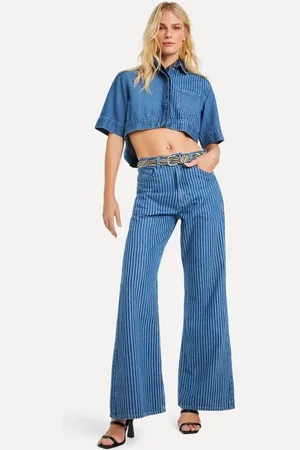 Reversa Calca Jeans Anny Wide Leg High Stripe