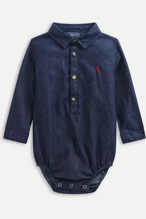Reserva Camisa Macaquinho Bebê Manga Longa Jeans