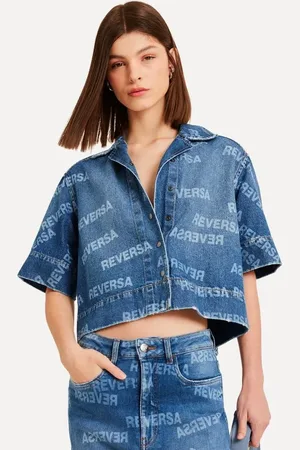Reversa Camisa Jeans Manga Curta Laser