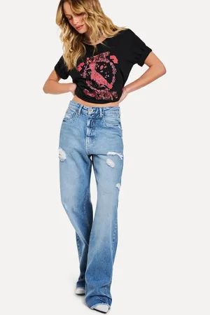Reversa Calca Jeans Wide Leg Mila High Destroyed