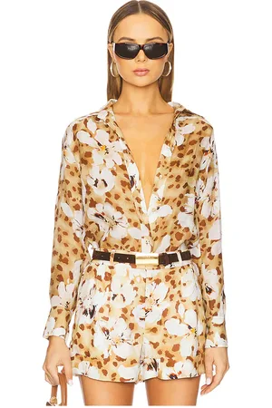 Karina Grimaldi LANGÄRMELIGES SHIRT HELEN in Tan,Brown. Size M, S, XS.