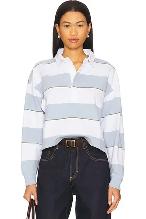 AMO DENIM Crop Annie Rugby in Baby Blue,White. Size M, S, XS.
