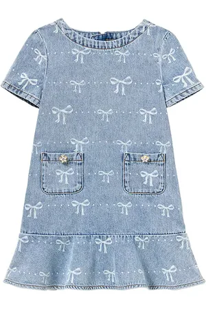 Self-Portrait Kids Bow Denim Dress in . Size 4/5T, 5/6T.