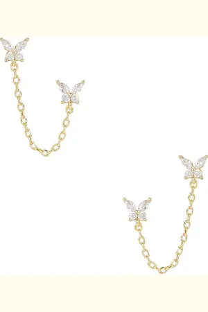 By Adina Eden Double Butterfly Chain Stud Earring in .