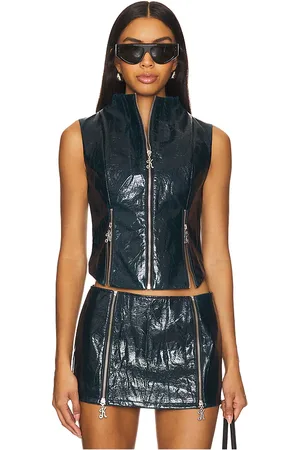 KIM SHUI BUSTIER-OBERTEIL AUS LEDERIMITAT MIT REISSVERSCHLUSS MIT K-LOGO in . Size S.