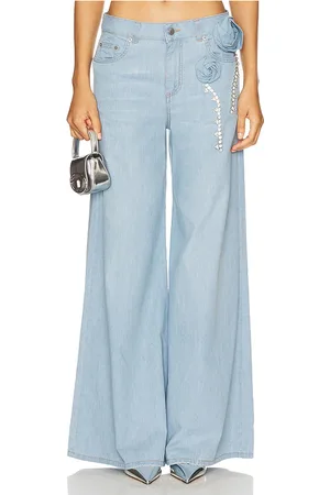 AREA Crystal Rosette Wide Leg Jean in . Size 27, 28, 29.
