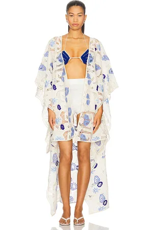 Agua Bendita Dara Robe in Ivory,Blue.