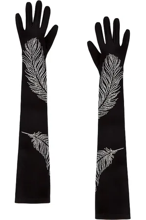 DAVID KOMA Rhinestone Feather Long Gloves in . Size XS.