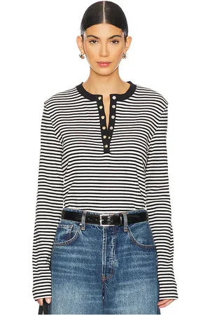 ANINE BING Alessia Long Sleeve Tee in Black,White. Size M, S, XS.