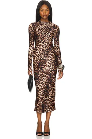 GOOD AMERICAN MIDI-KLEID SATIN SHINE FUNNEL NECK in . Size 4X, 5X, M.