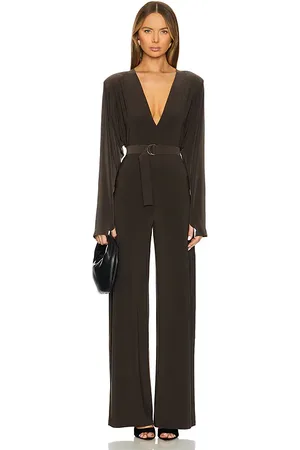 Norma Kamali Dolman V Neck Jumpsuit With Shoulder Pads in . Size M, S, XL, XS, XXS.