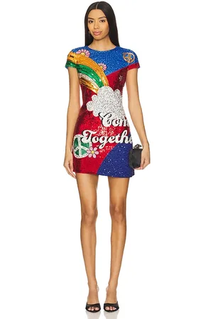 ALICE+OLIVIA Clyde Shift Dress in Red,Blue. Size 2.