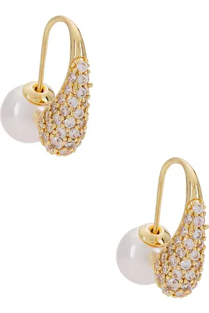 Ettika Hooked Pave And Pearl Earrings in .