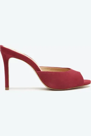 Schutz Sandália Mule Salto Médio Camurça Vermelha