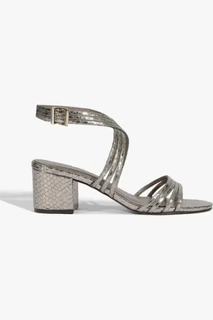 Schutz Sandália Couro Snake Salto Bloco Médio Prateada