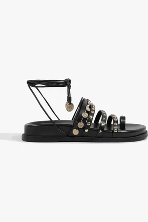 Schutz Sandália Papete Couro Tachas Amarração Preta