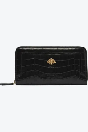Schutz Carteira Grande Believe Couro Croco Preta