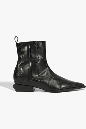 Schutz Bota Raffaela Mid Couro Maxi Croco Preta