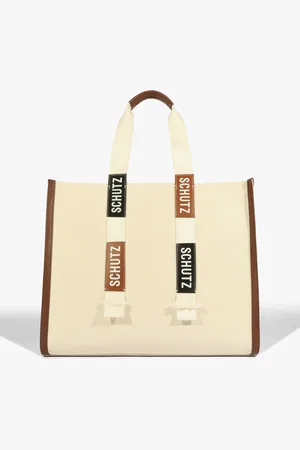 Schutz Bolsa Shopping Grande Livia Summer Bege e Marrom