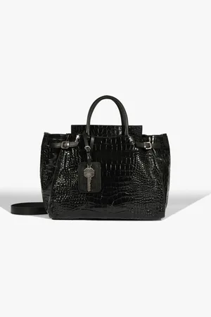 Schutz Bolsa Tote Média Heaven Couro Croco Preta