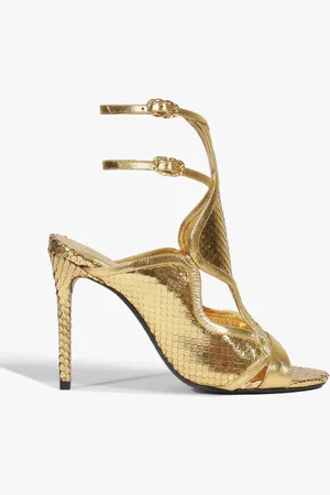 Schutz Sandália Couro Snake Dourada