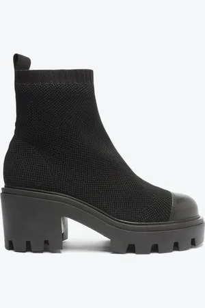 Schutz Bota Thunder Knit Salto Médio Couro Preta