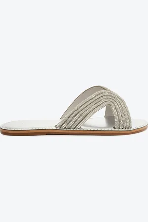 Schutz Chinelo Slide Strass Prateado