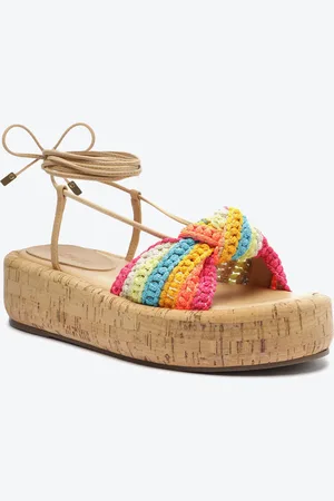 Schutz Sandália Papete Flatform Coli Cortiça Amarração Tecido