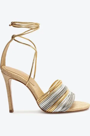 Schutz Sandália Salto Alto Tiras Dourada