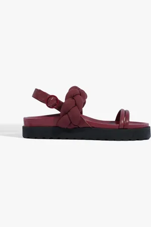 Schutz Sandália Papete Flatform Couro Trança Vermelha Vinho
