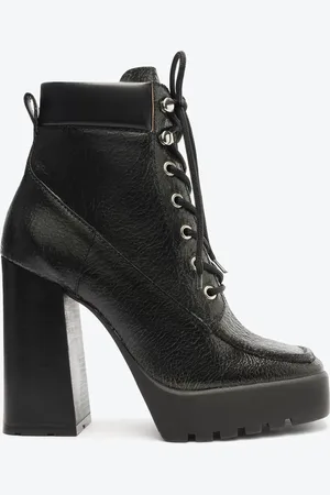 Schutz Bota Coturno Salto Bloco Alto Couro Preta